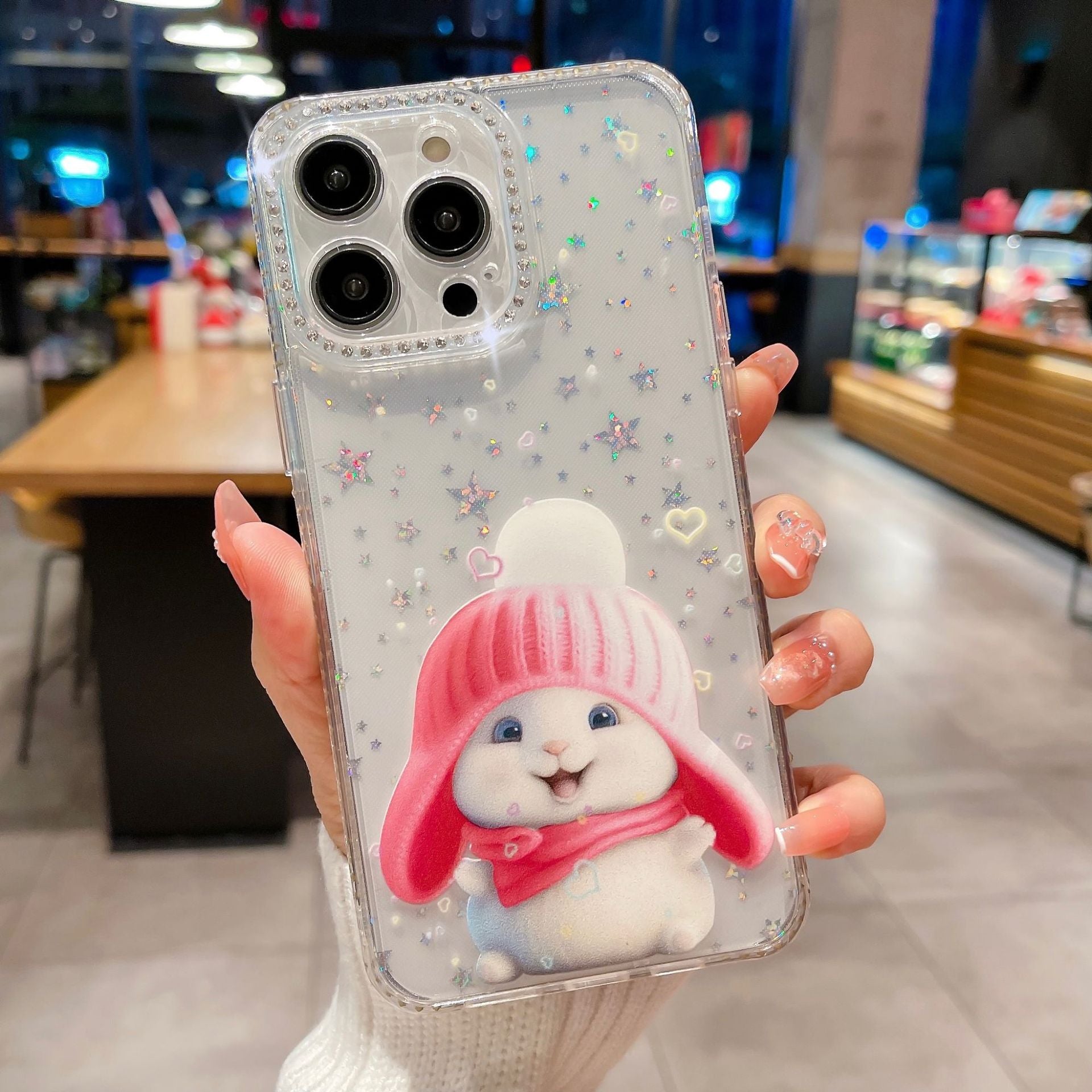 Roztomilý králičí TPU pouzdro pro iPhone 14 Pro Max Anti-Drop Phone Cover Kamínky zdobené tenké pouzdro Roztomilý králičí TPU pouzdro pro iPhone 14 Pro Max Anti-Drop Phone Cover Kamínky zdobené tenké pouzdro